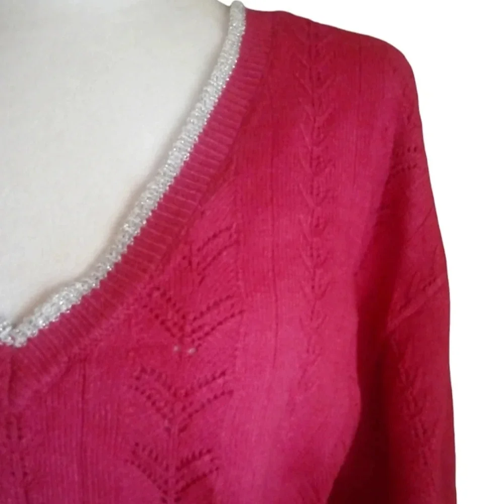 Cupcakes & Cashmere Pink Ravi Knit Sweater Silver Trim Size Large NWT